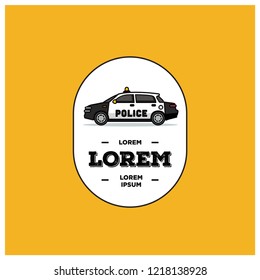 Sedan Cop Police Car Vector Illustration Badge Flat Style Design