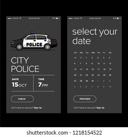 Sedan Cop Police Car Vector Illustration UX and UI For Phone Screen