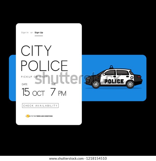 Sedan Cop Police Car Vector Illustration UX and UI\
For Phone Screen