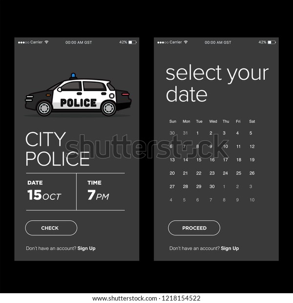 Sedan Cop Police Car Vector Illustration UX and UI\
For Phone Screen