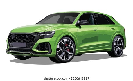 sedan coupe sport colour green white elegant new 3d car urban electric SUV rs 4x4 bmw power q3 q5 q7 q8 style back auto show model lifestyle business work modern art design vector tire template road
