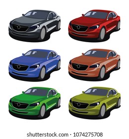 sedan different color set realistic vector illustration isolated