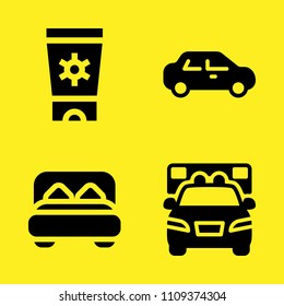 sedan, double bed, sun cream and ambulance vector icon set. Sample icons set for web and graphic design