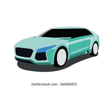 Sedan green realistic vector illustration isolated