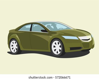 Sedan green realistic vector illustration isolated