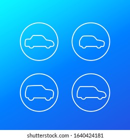 sedan, hatchback, suv and minivan linear icons