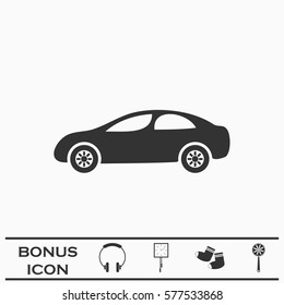 Sedan icon flat. Black pictogram on white background. Vector illustration symbol and bonus button
