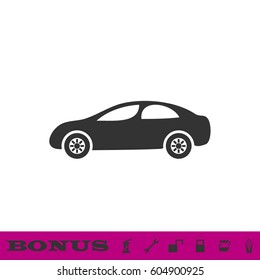 Sedan icon flat. Black pictogram on white background. Vector illustration symbol and bonus button