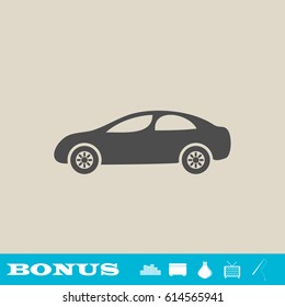 Sedan icon flat. Grey pictogram on light background. Vector illustration symbol and bonus button real estate, ottoman, vase, tv, fishing rod