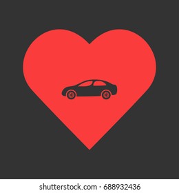 Sedan icon flat. Simple pictogram on heart background. Vector illustration symbol