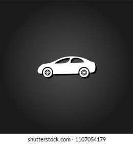Sedan icon flat. Simple White pictogram on black background with shadow. Vector illustration symbol