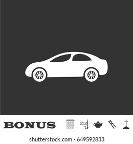 Sedan icon flat. White pictogram on black background. Vector illustration symbol and bonus icons