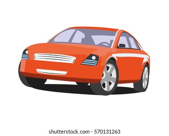 Sedan orange realistic vector illustration isolated