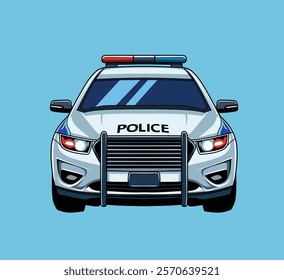 Sedan Police Car, Police Patrol Car, Front view angle, illustration vector art