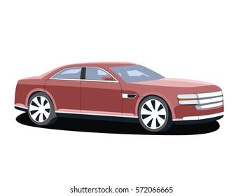 Sedan red realistic vector illustration isolated