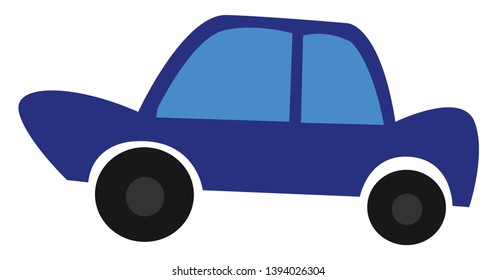 A sedan type blue color car with blue glasses and black tires vector color drawing or illustration