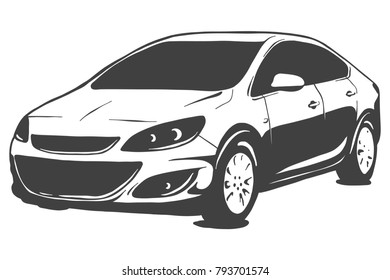 Sedan, Vektorgrafik, schwarz, einzeln auf weißem Hintergrund. Handgezeichnete Illustration.