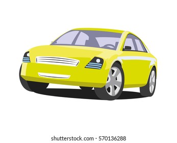 Sedan yellow realistic vector illustration isolated no background