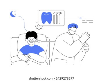 Sedación odontológica concepto abstracto ilustración vectorial. Tratamiento de problemas dentales en niños bajo sedación, estomatología pediátrica, estado de reposo durante el tratamiento dental metáfora abstracta.