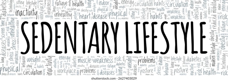 Sedentary Lifestyle word cloud conceptual design isolated on white background.