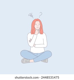 a sedentary woman, a thinking woman,  a sitting woman a person with one's chin on one's chin