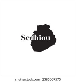Sedhiou map and black lettering design on white background