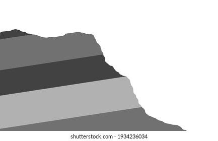 Sedimentary rock slope. Grey dipping layered outcrop. Geologic cross section