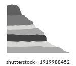 Sedimentary slope. Grey layered outcrop. Geologic cross section