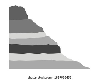 Sedimentary slope. Grey layered outcrop. Geologic cross section
