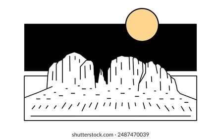 Sedona Arizona Landmark night mono line design for t shirt badge patch sticker illustration