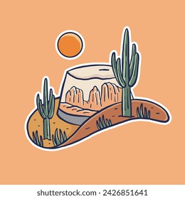 Sedona Arizona ilustración vintage en diseño de forma de sombrero de vaqueros para la etiqueta engomada de la insignia de la camiseta y otros