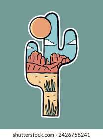 Sedona desert in Arizona vintage illustration in cactus shape vector art