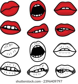 Seduce lips cartoon vector. Set of seduce lips