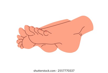 Seductive bare female feet in pose side view. Barefoot woman with pedicure. Anatomy of human legs: toes, nails, heel, sole. Podiatry and health. Flat isolated vector illustration on white background