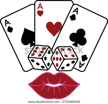 Seductive Gambling Luck Fortune Aces Dice and Passionate Red Lips Vector Illustration
