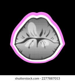 Seductive lips in the style of dot pop art. Retro halftone design elements for vintage grunge punk templates. Aesthetics of the 50-60 years. Vector illustration.