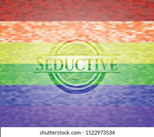 Seductive on mosaic background with the colors of the LGBT flag