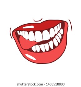 Seductive sexy lips, dazzling smile, color drawing in vector