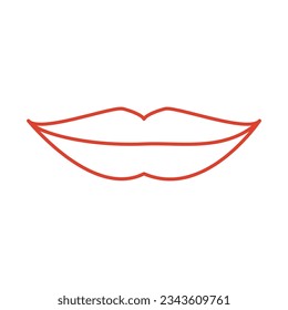 Seductive smile with plump full lips with glossy balm lipstick makeup. Female mouth element. Cosmetology and beauty treatment concept. Line vector illustration on white background.