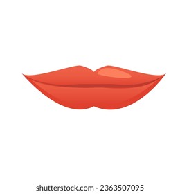 Verführerisches Lächeln mit plump full lips mit glänzendem Balm Lippenstift Make-up. Mundelement für Frauen. Konzept der Kosmetologie und Schönheitsbehandlungen. Flache Vektorgrafik auf weißem Hintergrund.