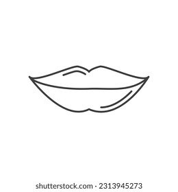 Seductive smile with plump lips after filler injection. Cosmetology and beauty treatment concept. Linear vector illustration on white background.