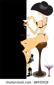 seductive woman  sitting at the bar and cocktail-drinking (illustration vector)