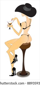 seductive woman  sitting at the bar and cocktail-drinking (illustration vector)