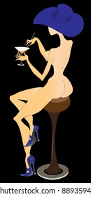 seductive woman sitting at the bar and cocktail-drinking (illustration vector)