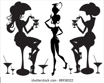 seductive woman sitting at the bar and cocktail-drinking (illustration vector)