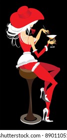 seductive woman sitting at the bar and cocktail-drinking (illustration vector)