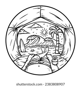 see the beach from inside the tent line illustration