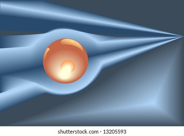 See a bright future in a shiny red orange crystal ball, set in a futuristic slate blue technology background. For business, science, fiction or any forward looking enterprise.