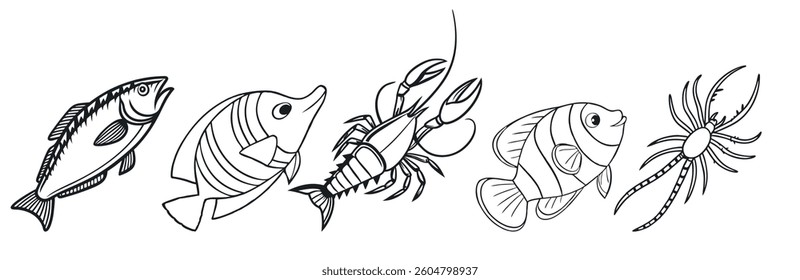see diffrent type fish line art ,vactor design ,silhouette design fish.
