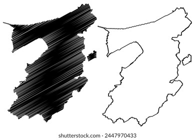 See District (Switzerland, Swiss Confederation, Canton of Fribourg or Freiburg) map vector illustration, scribble sketch Seebezirk or District du Lac map